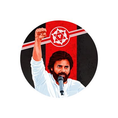 Smeeps Pawan Kalyan Sticker – 10.16 cm Round Car & Bike Vinyl Decal | Waterproof Political Leader Design