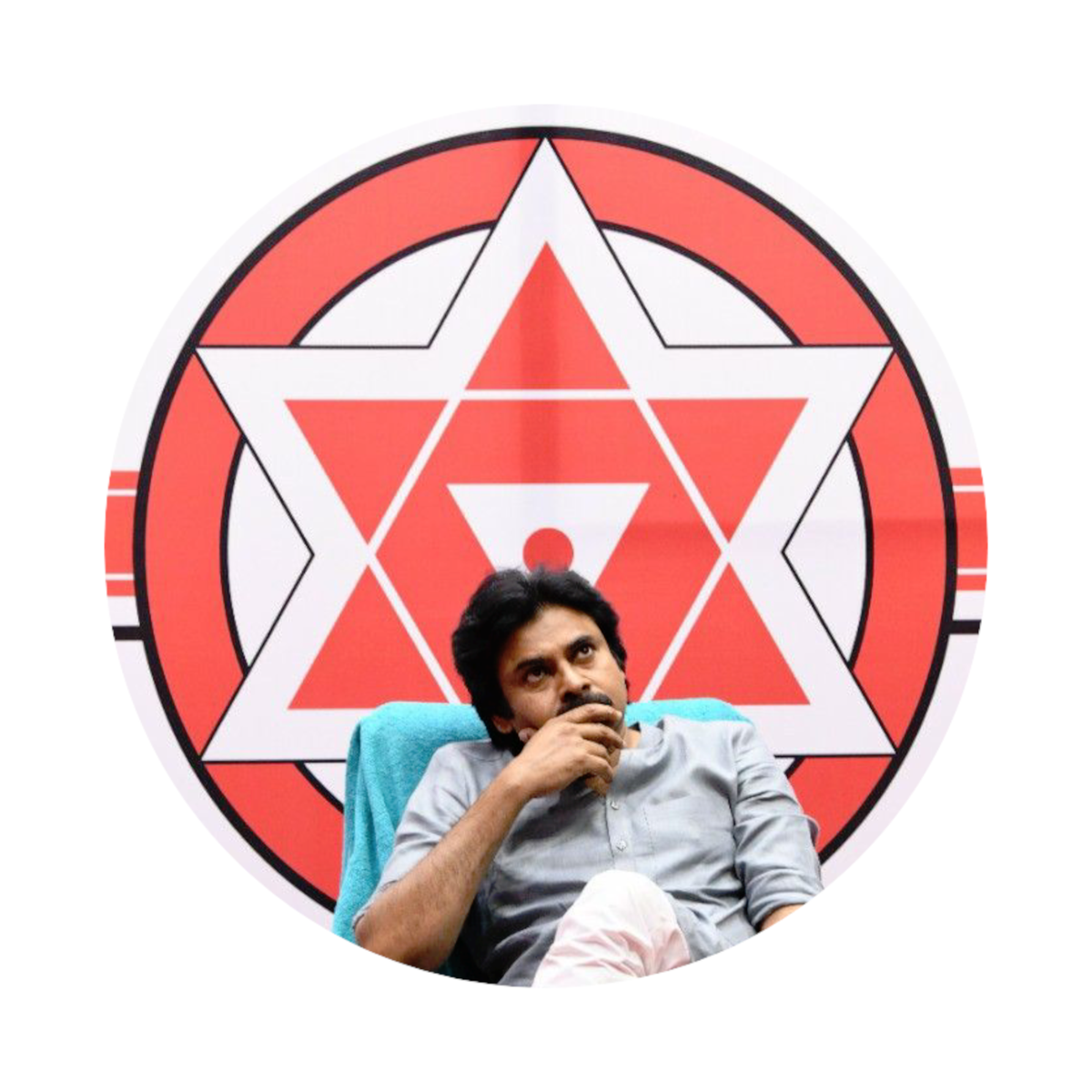 Smeeps Pawan Kalyan Janasena Thoughtful Pose Sticker – 10.16 cm (4 Inch) Round Political Vinyl Decal | Waterproof UV Resistant Car & Bike Sticker
