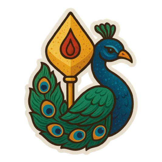 Smeeps Peacock with Vel – Lord Murugan Symbol Sticker | 15.24 x 11.43 cm | Divine Vinyl Decal for Car