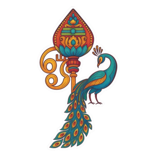Smeeps Majestic Peacock with Vel – Murugan Om Design | 20.32 x 12.7 cm | Divine Car Sticker
