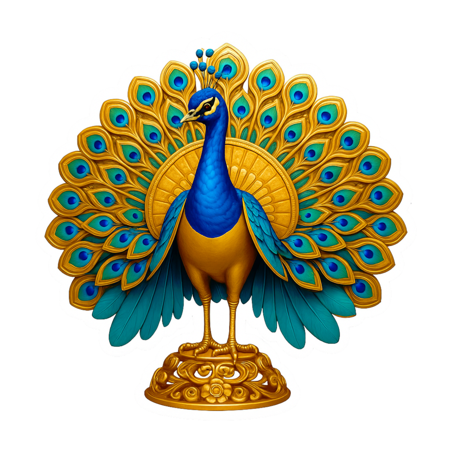 Smeeps Majestic Peacock Sticker – 10.16 x 10.16 cm Premium Vinyl Decal | Royal Blue & Gold Feather Design | Waterproof & UV-Resistant