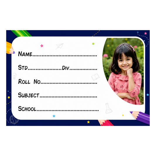Custom Photo School Name Labels – 7.62 × 5.08 cm (3 × 2 Inch) Personalized Waterproof Kids Notebook Stickers for School Books, Water Bottles & Accessories | Creative Pencil Theme Pack of 36