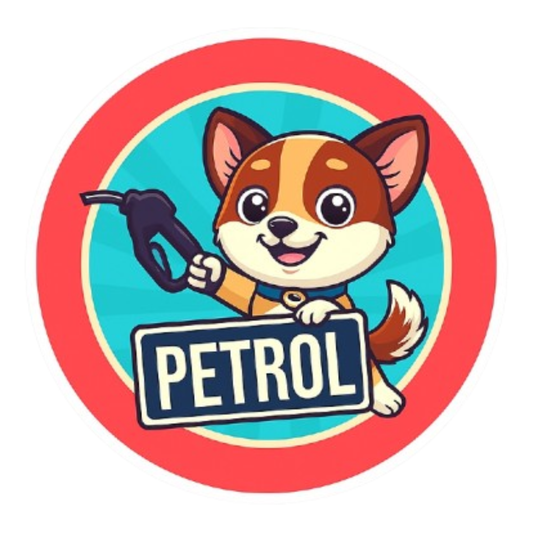 Smeeps Petrol Fuel Sticker – 7.62 x 7.62 cm | Cute Dog Cartoon with Nozzle for Car Fuel Cap Indicator