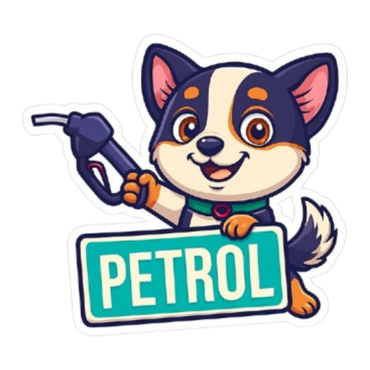 Smeeps Petrol Fuel Cap Sticker – 8.89 x 7.62 cm | Cute Dog with Green Petrol Label | For Car Fuel Lid Area