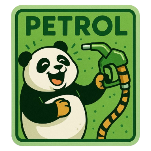 Smeeps Happy Petrol Panda Sticker – 8.2 x 7.8 cm Cute Green Fuel-Themed Car Decal with Cartoon Panda & Nozzle | Waterproof Vinyl for Petrol Vehicles Only