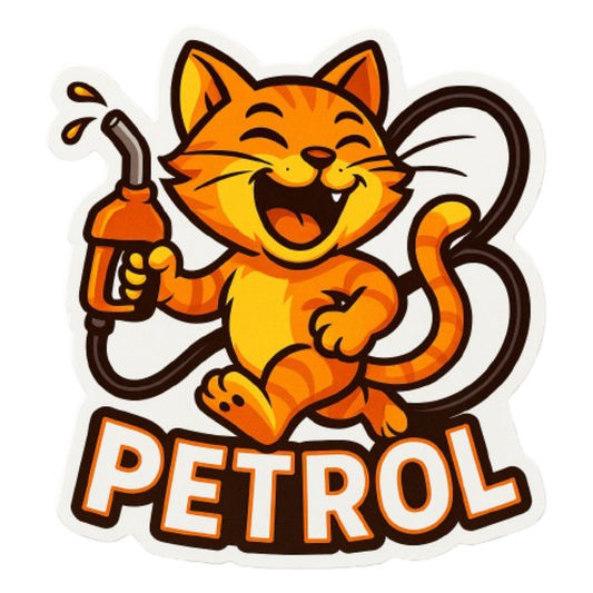 Smeeps Laughing Petrol Cat Sticker – 8.7 x 7.8 cm Playful Fuel-Themed Car Decal with Cartoon Cat & Nozzle | Waterproof Vinyl for Petrol Vehicles Only