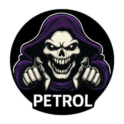 Smeeps Petrol Skull Sticker – 7.8 x 7.8 cm Round Car Decal with Grim Reaper Design | Bold Black & Purple Look | For Automotive Use Only