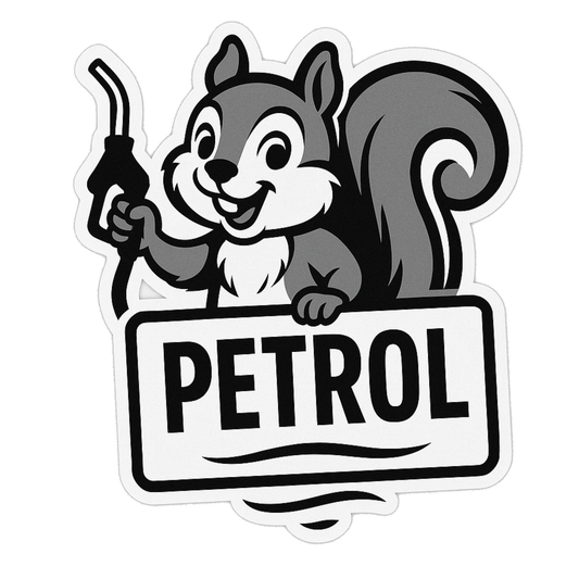 Smeeps Petrol Squirrel Sticker – 10.16 x 9.2 cm Car & Bike Vinyl Decal | Cute Fuel Icon Label | Waterproof & Durable Design