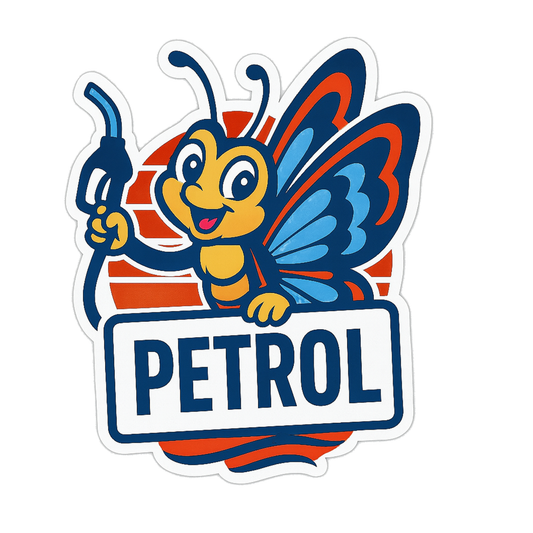 Smeeps Petrol Butterfly Sticker – 10.16 x 9.2 cm Car & Bike Vinyl Decal | Vibrant Fuel Icon Design | Waterproof & Durable Label Sticker