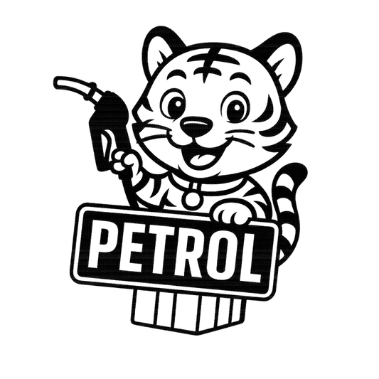 Smeeps Petrol Sticker – 10.16 x 8.13 cm Cute Tiger Fuel Indicator Vinyl Decal for Car & Bike | Waterproof & UV-Resistant Petrol Label Sticker