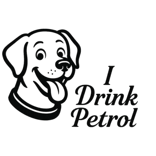Smeeps I Drink Petrol Dog Sticker – 10.16 x 7.62 cm Fuel Lid Decal | Cute Pet Design | Waterproof & UV-Resistant Vinyl for Cars & Bikes