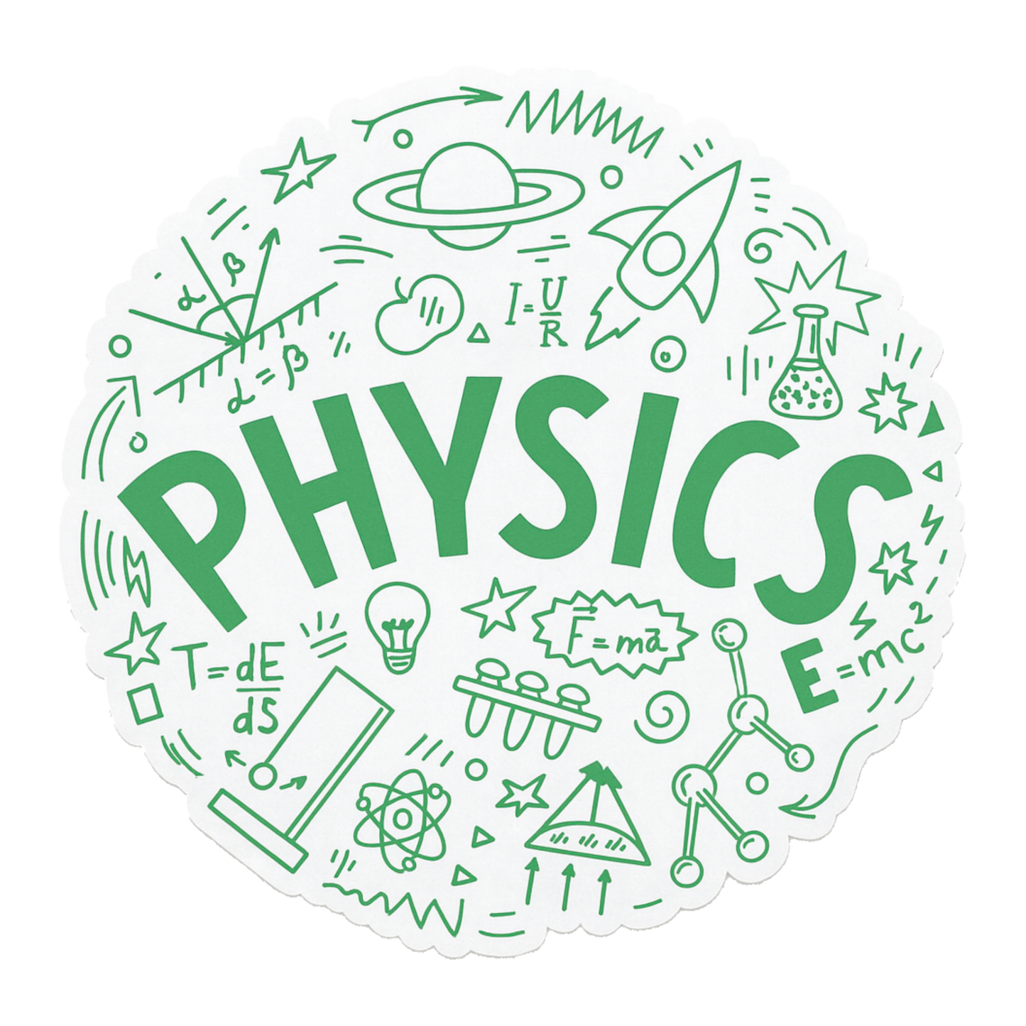 Smeeps Physics Lab Sticker – 11.43 x 11.43 cm Round Science Doodle Design | Classroom & Notebook Vinyl Decal | Waterproof & UV Resistant
