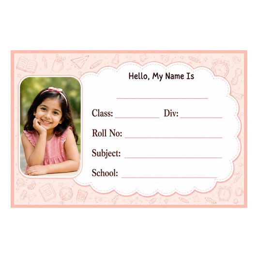 Custom Photo School Name Labels – 7.62 × 5.08 cm (3 × 2 Inch) Personalized Waterproof Kids Notebook Stickers for School Books, Water Bottles & Accessories | Elegant Pink School Theme Pack of 36