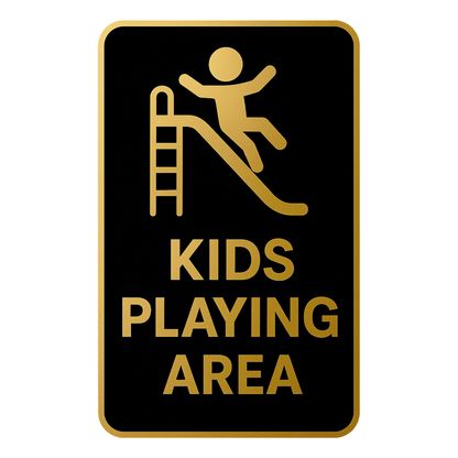 Smeeps Kids Playing Area Sticker – 9.40 x 15.24 cm Gold & Black Safety Sign | Waterproof, Durable & High-Visibility Vinyl
