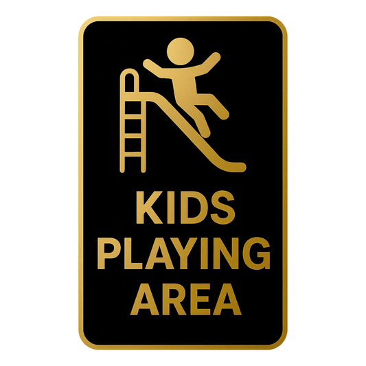 Smeeps Kids Playing Area Sticker – 9.40 x 15.24 cm Gold & Black Safety Sign | Waterproof, Durable & High-Visibility Vinyl