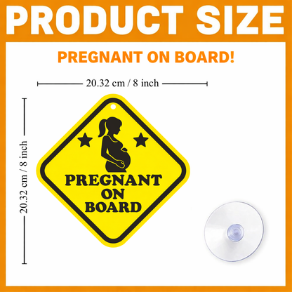 Smeeps Pregnant On Board Hanging Sign – 20.32 × 20.32 cm (8 × 8 Inch) Waterproof Pregnancy Safety Car Hanging Board with Suction Cup | Baby Safety Vehicle Warning Sign