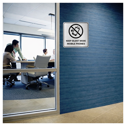 Smeeps Keep Silent Mode Mobile Phones Sticker – 12.7 × 12.7 cm  No Mobile Sound Instruction Vinyl Sign, Waterproof UV Resistant Wash Proof Pack of 1