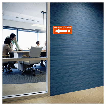 Smeeps Slide Left to Open Sticker – 15.24 × 6.6 cm (6 × 2.6 Inch) Door Direction Vinyl Sign | Waterproof UV Resistant Wash Proof Durable