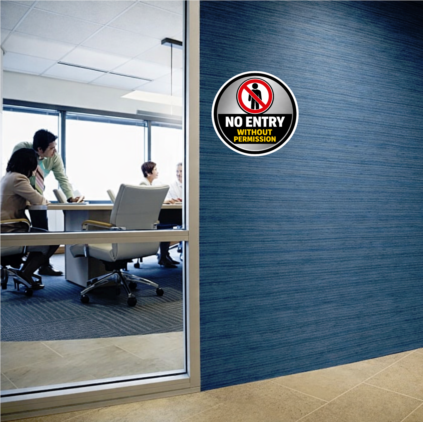 Smeeps No Entry Without Permission Round Sticker – 15.50 × 15.24 cm (6.1 × 6 Inch) Waterproof Vinyl Door Sign | Restricted Access Warning Decal | UV Resistant Washproof Office Safety Sticker | Pack of 1