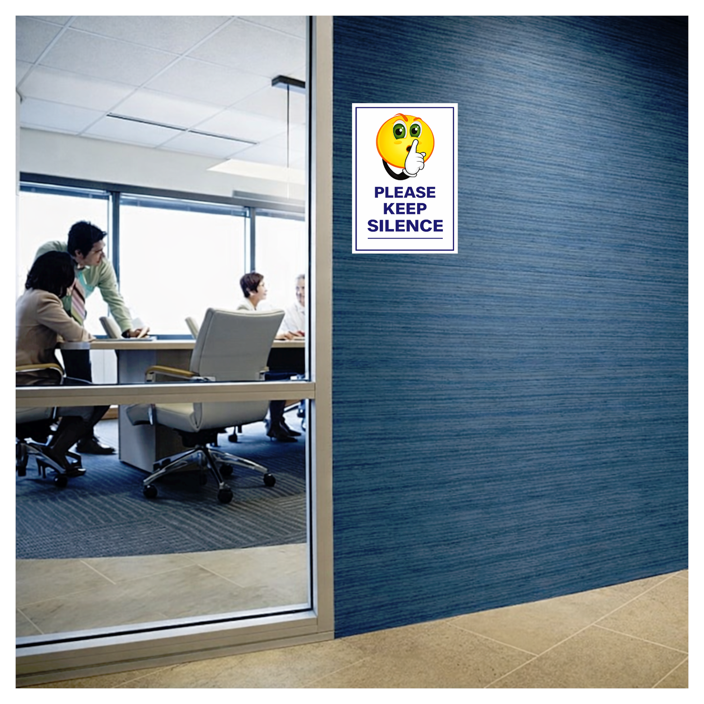 Smeeps Please Keep Silence Sticker – 15.24 × 10.67 cm (6 × 4.2 Inch) Emoji Quiet Zone Instruction Vinyl Sign | Waterproof UV Resistant Wash Proof Durable