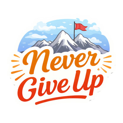 Smeeps Never Give Up Sticker – 10.16 × 8.89 cm (4 × 3.5 Inch) Motivational Quote Vinyl Sticker | Waterproof UV Resistant Wash Proof Durable