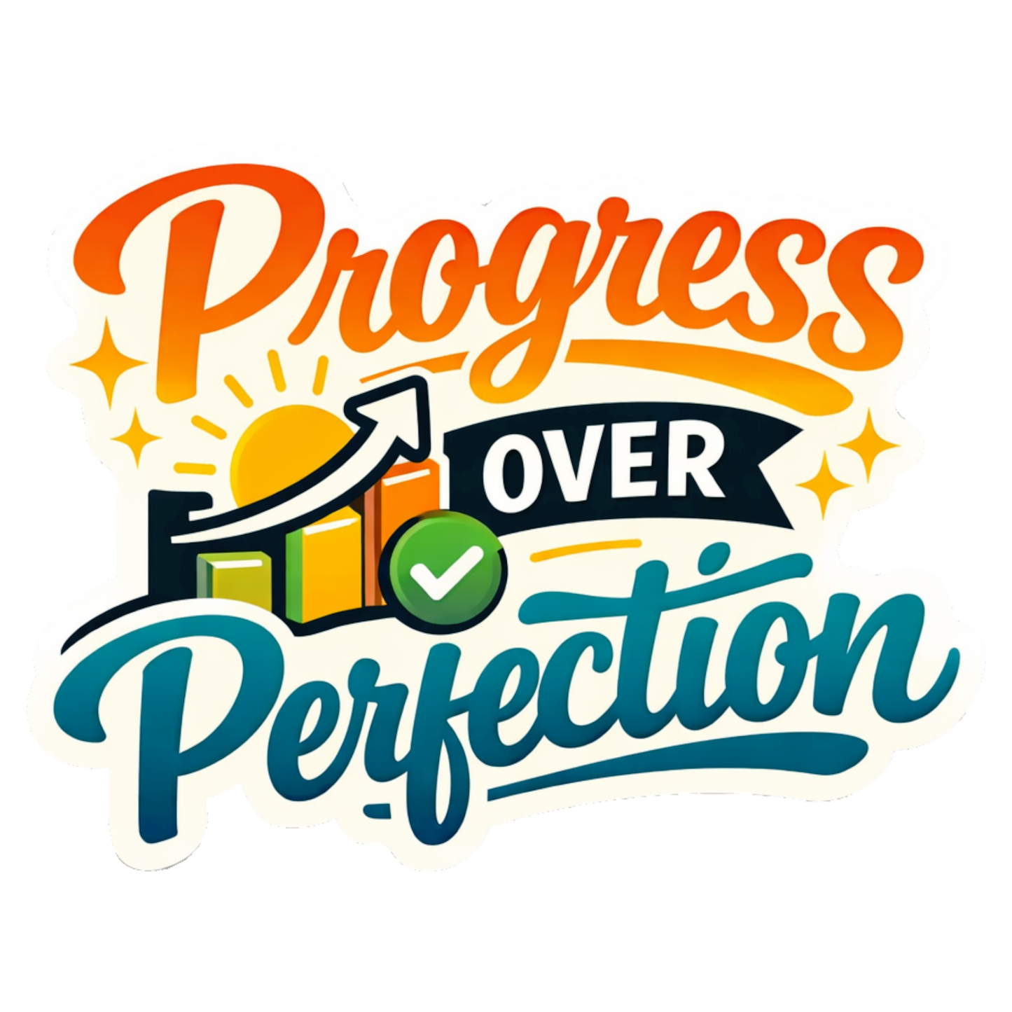 Smeeps Progress Over Perfection Sticker – 10.16 × 7.62 cm (4 × 3 Inch) Motivational Quote Vinyl Sticker | Waterproof UV Resistant Wash Proof Durable
