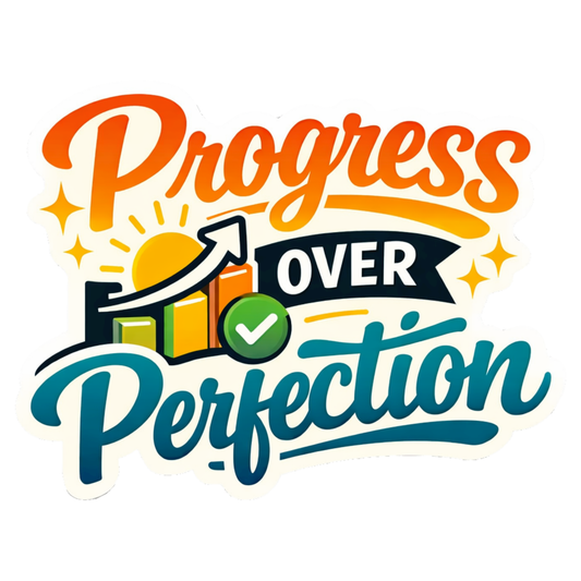 Smeeps Progress Over Perfection Sticker – 10.16 × 7.62 cm (4 × 3 Inch) Motivational Quote Vinyl Sticker | Waterproof UV Resistant Wash Proof Durable