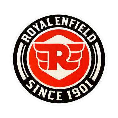 Smeeps Royal Enfield Logo Vinyl Sticker – 10.16 × 10.42 cm (4 × 4.1 Inch) Waterproof Bike Decal for Royal Enfield, Helmet, Laptop & Car | Premium Round Sticker | Pack of 1