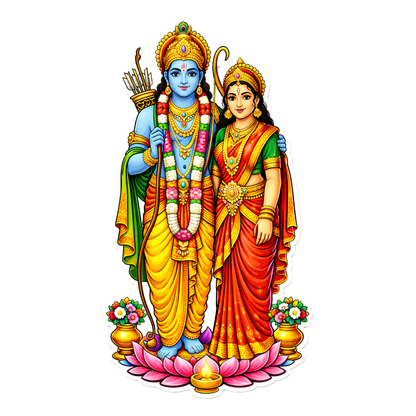 Smeeps Lord Rama Sita Ram Darbar Sticker – 13.71 × 7.62 cm (5.4 × 3 Inch) Hindu Devotional Vinyl Decal for Car & Bike | Waterproof UV Resistant Religious Sticker