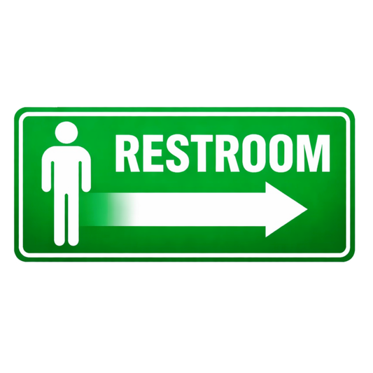 Smeeps Restroom Direction Sticker – 21.85 × 10.16 cm (8.6 × 4 Inch) Toilet Wayfinding Vinyl Sign | Waterproof UV Resistant Wash Proof Durable