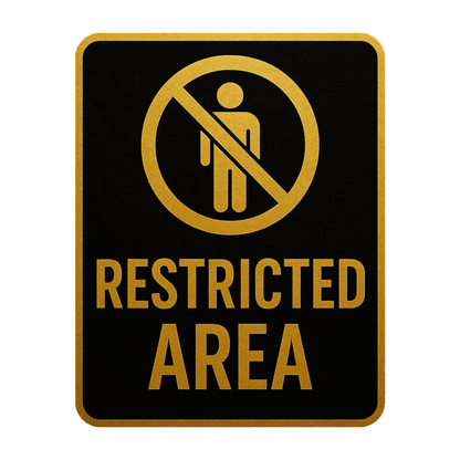 Smeeps Restricted Area Sticker – 11.94 x 15.24 cm Gold & Black Warning Sign | Waterproof, Durable & High-Visibility Vinyl