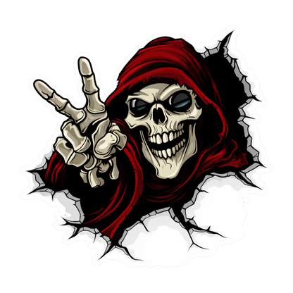 Smeeps Skull Rider Sticker – Premium Vinyl Decal | Red Hood Grim Reaper Peace Sign Design | Waterproof UV Resistant Wash Proof | Pack of 1