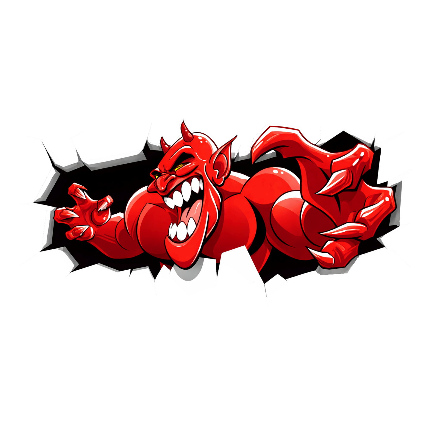 Smeeps Red Devil Sticker – 11.43 × 5.59 cm (4.5 × 2.2 Inch) Premium Vinyl Decal | Angry Demon Cartoon Breakout Design | Waterproof UV Resistant Wash Proof | Pack of 1