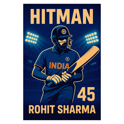 Smeeps Hitman Cricket Wall Poster – Dynamic Batsman Artwork with India Jersey & Number 45 | 30.48 x 45.72 cm Premium Sports Room Décor