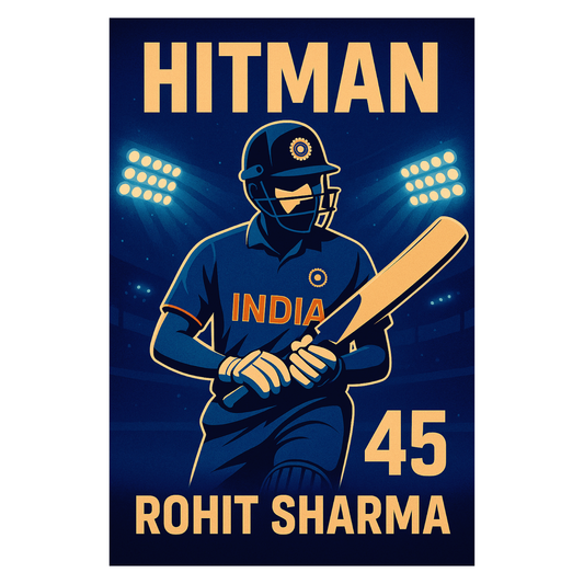 Smeeps Hitman Cricket Wall Poster – Dynamic Batsman Artwork with India Jersey & Number 45 | 30.48 x 45.72 cm Premium Sports Room Décor