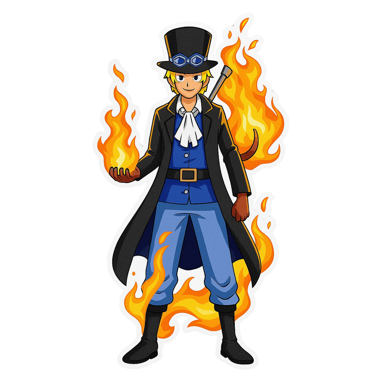 Smeeps Sabo Fire Fist Sticker – 11.43 x 6.35 cm Car & Bike Vinyl Decal | Anime Flame Effect Design | Waterproof & UV-Resistant