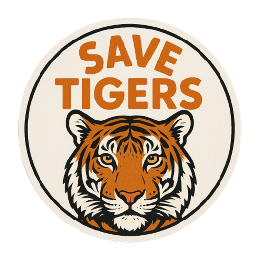 Smeeps Save Tigers Round Sticker | 14 x 14 cm | Wildlife Awareness Vinyl Decal for Car