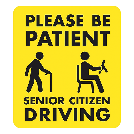 Smeeps Senior Citizen Driving Car Sticker – 14 x 12.7 cm Yellow Safety Alert Decal for Cars