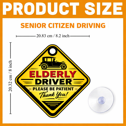 Smeeps Elderly Driver Hanging Sign – 20.32 × 20.83 cm (8 × 8.2 Inch) Waterproof Safety Car Hanging Board with Suction Cup | Senior Citizen Driving Warning Vehicle Sign