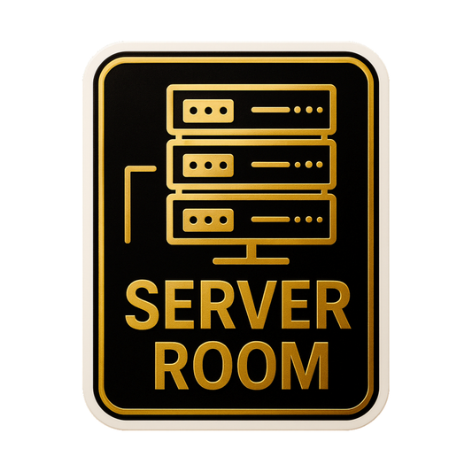 Smeeps Server Room Sticker – 11.94 x 15.24 cm Gold & Black Sign | Waterproof, Durable Vinyl for IT Offices, Data Centers & Network Rooms