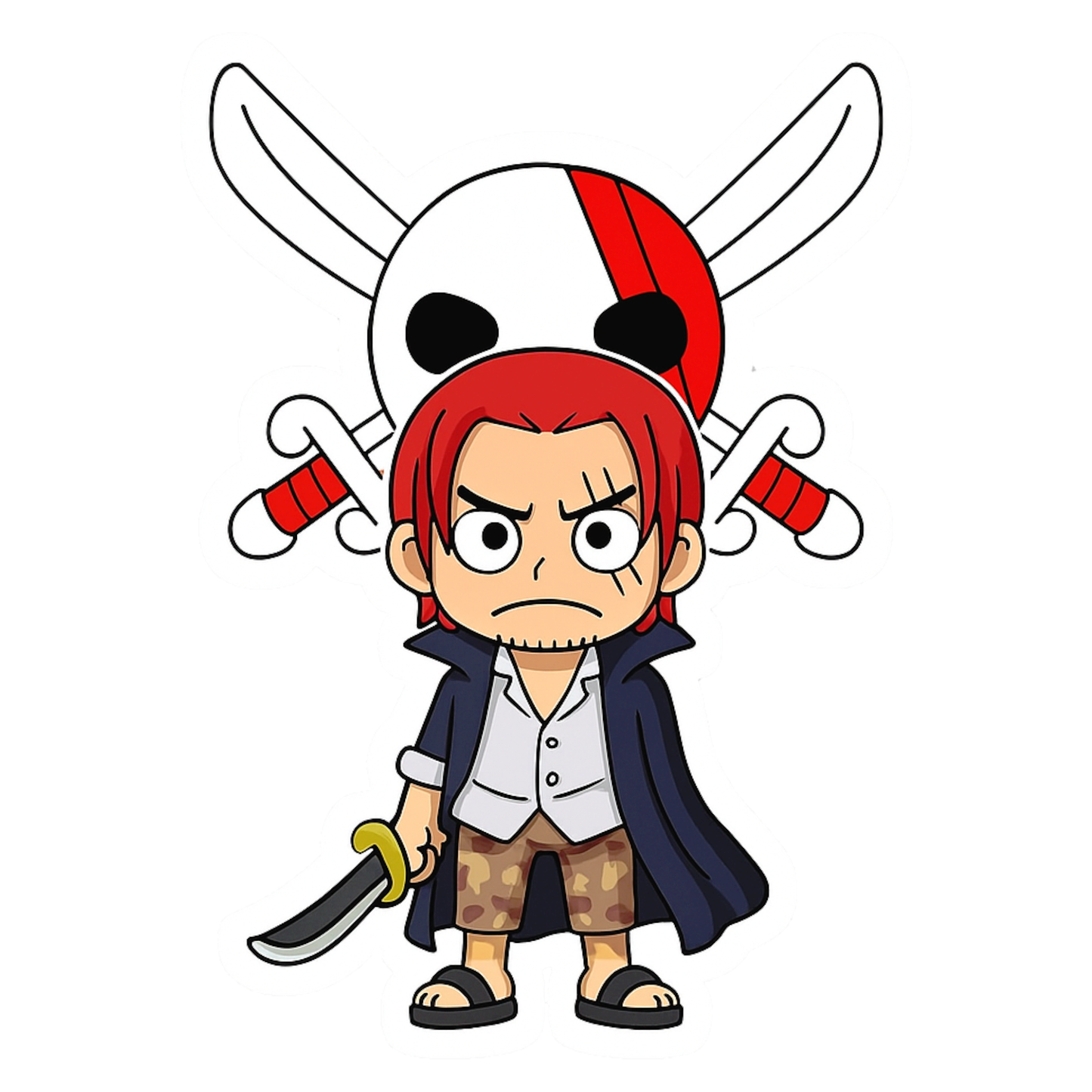 Smeeps Red-Haired Shanks Sticker – 10.42 x 7.62 cm Car & Bike Vinyl Decal | Chibi Pirate Captain Design | Waterproof & UV Resistant