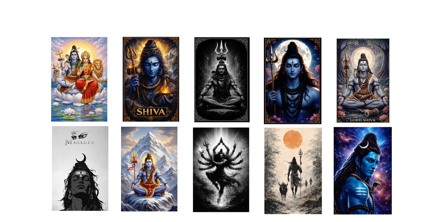 Smeeps Lord Shiva A4 Wall Poster Set – 29.7 × 21 cm (11.69 × 8.27 Inch) Premium Art Print | 300 GSM Thick Paper | NOT GUMMING | Waterproof UV Resistant Wash Proof | Pack of 10