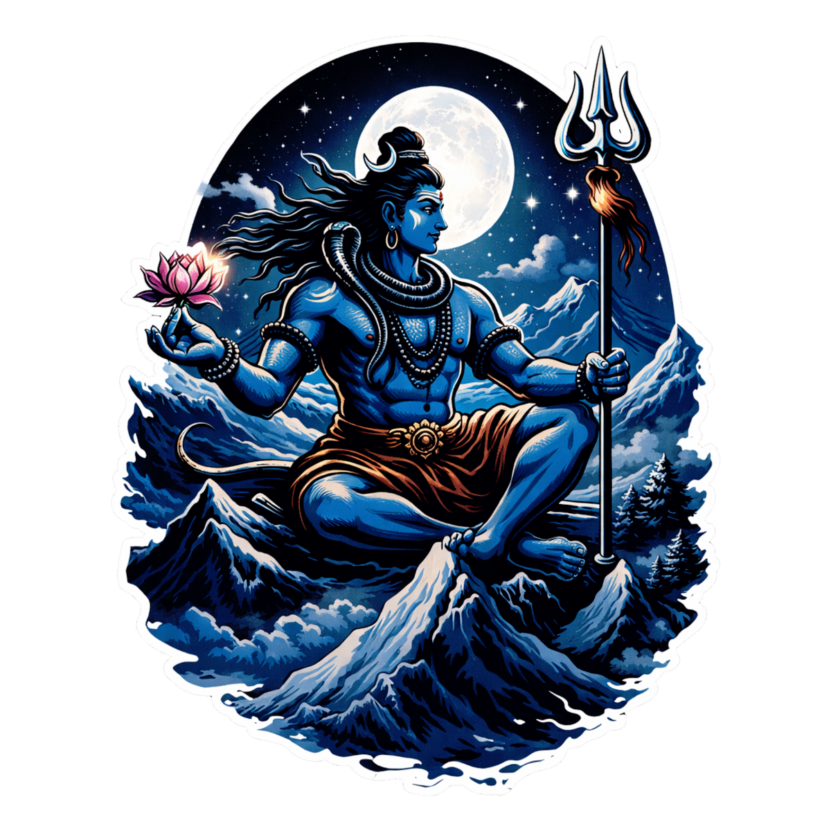 Smeeps Lord Shiva Mountain Vinyl Sticker – 10.16 × 10.16 cm (4 × 4 Inch) Waterproof Bike & Car Decal | Mahadev Trishul Design | UV Resistant Wash Proof | Pack of 1