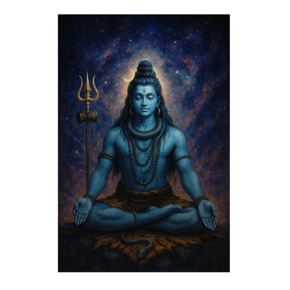 Smeeps Meditating Lord Shiva Wall Poster – Mahadev Cosmic Meditation Artwork with Trishul | 30.48 x 45.72 cm Spiritual Home, Yoga & Meditation Décor