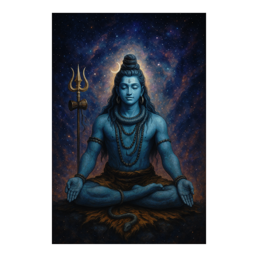Smeeps Meditating Lord Shiva Wall Poster – Mahadev Cosmic Meditation Artwork with Trishul | 30.48 x 45.72 cm Spiritual Home, Yoga & Meditation Décor