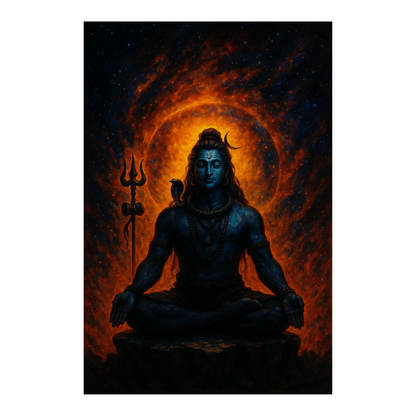 Smeeps Mahadev Meditation Wall Poster – Lord Shiva Cosmic Fire Aura Artwork with Trishul | 30.48 x 45.72 cm Spiritual Yoga & Home Décor