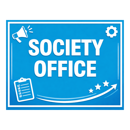 Smeeps Society Office Sticker – 12.7 × 9.66 cm (5 × 3.8 Inch) Office Name Plate Vinyl Sign | Waterproof UV Resistant Wash Proof Durable