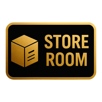 Smeeps Store Room Sticker – 23.88 x 15.24 cm Gold & Black Sign | Waterproof, Durable Vinyl Label for Shops, Offices & Warehouse