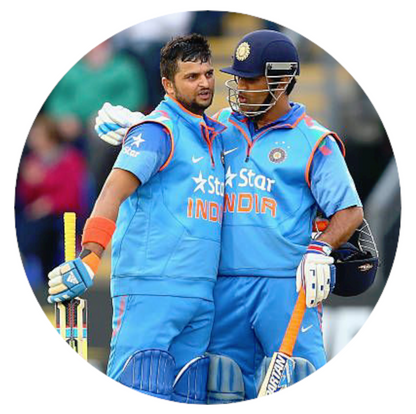 Smeeps Suresh Raina & MS Dhoni Sticker – 10.16 cm (4 Inch) Indian Cricket Legends Fan Vinyl Decal | Waterproof UV Resistant Round Car & Bike Sticker