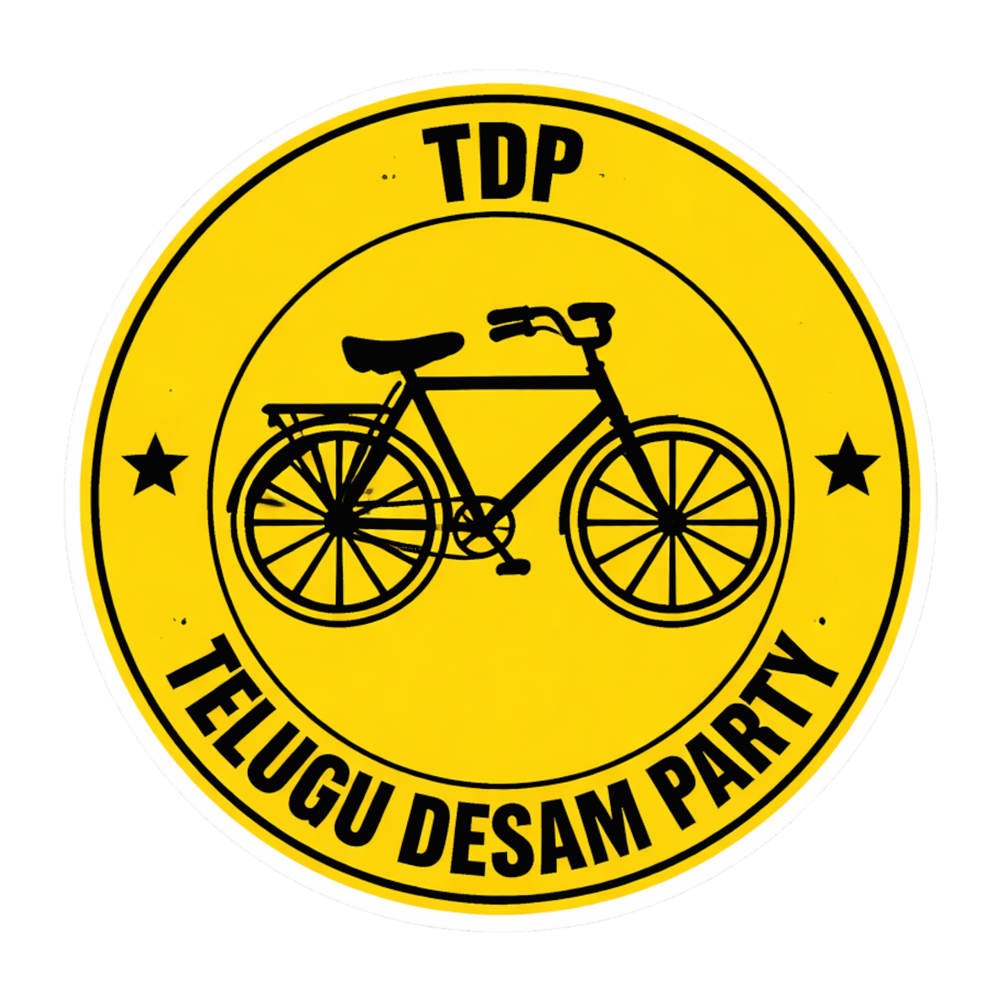 Smeeps TDP Telugu Desam Party Bicycle Symbol Vinyl Sticker – 10.16 × 10.16 cm (4 × 4 Inch) Round Political Car Bike Sticker | Waterproof UV Resistant Wash Proof | Pack of 1